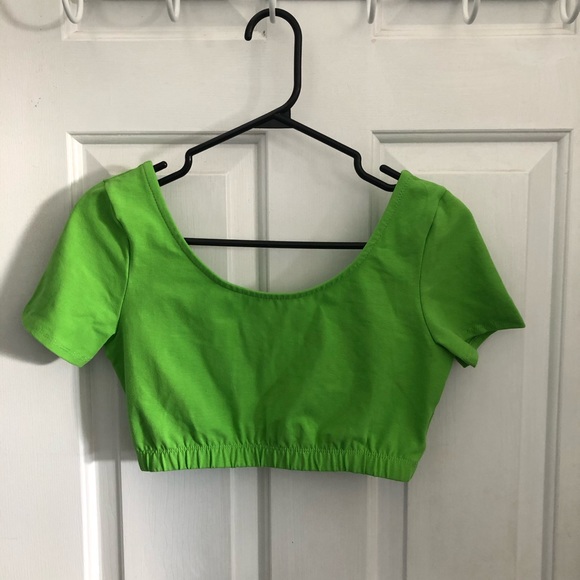 Neon Green Cropped Short Sleeve Top - Picture 4 of 6